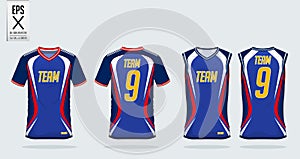 T-shirt sport design template for soccer jersey, football kit, tank top for basketball jersey. Uniform in front view back view.