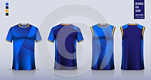 T-shirt sport, Soccer jersey, football kit, basketball uniform, running singlet mockup. Fabric pattern design.