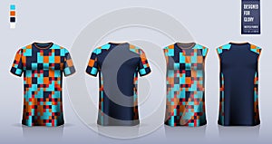 T-shirt sport, Soccer jersey, football kit, basketball uniform, tank top, and running singlet mockup. Fabric pattern design.