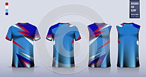 T-shirt sport, Soccer jersey, football kit, basketball uniform, tank top, and running singlet mockup. Fabric pattern design.Vector