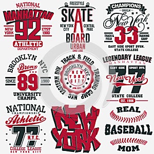 T-shirt stamp graphic set. Sport wear typography emblem photo