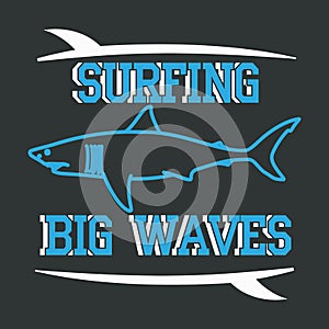 T-shirt with surf theme. Summer theme. Big Waves.