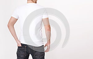 T-shirt template. Back view. Mock up on white background.