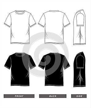 T-shirt template black white, front, back, side