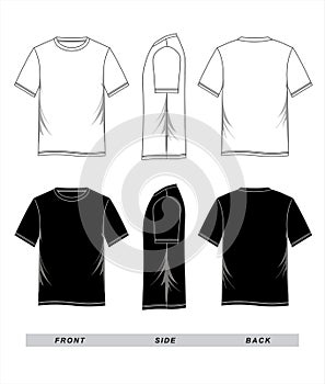 T-shirt template black white, front, Side, Back photo