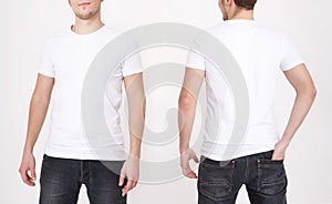 T-shirt template. Front and back view. Mock up isolated on white background.