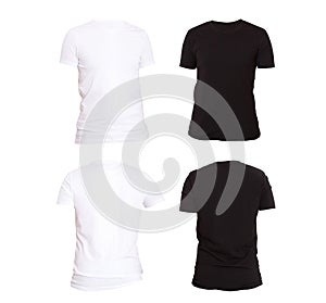 T-shirt template. Front and back view. Mock up isolated on white background. Blank Shirt. Black and white Shirts Set
