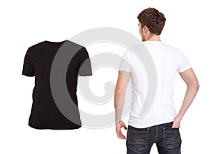 T-shirt template. Front and back view. Mock up isolated on white. Summer