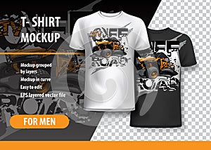 T-Shirt template, fully editable with ATV Off-Road buggy Logo. EPS 10 Vector Illustration.