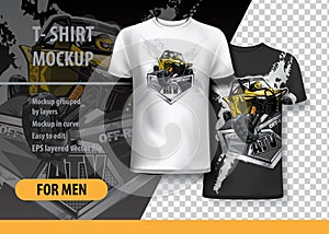 T-Shirt template, fully editable with Yellow ATV Buggy.