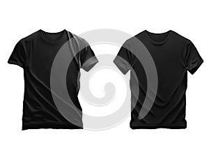 T-shirt template set. black color. Man woman unisex model. Two t shirt mockup. Front side. Flat design. Isolated. white
