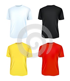 T-shirt template set, front view. Realistic vector illustration. Sport clothing. Casual men wear.