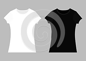 T-shirt template set. White black color. Man woman unisex model.