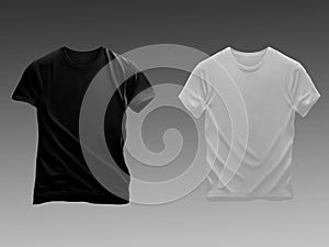 T-shirt template set.White and black color. Man woman unisex model. Two t shirt mockup. Front side. Flat design