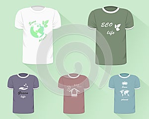 T-shirt templates. Realistic t-shirts with eco-design prints