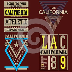 T shirt typography California graphic. Street graphic style Los Angeles