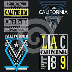 T shirt typography California graphic. Street graphic style Los Angeles