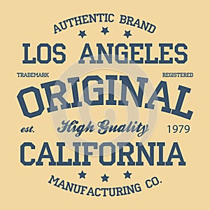 T shirt typography California graphic. Street graphic style Los Angeles