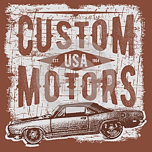 T-shirt typography design, retro car vector, printing graphics, typographic vector illustration, vintage car graphic design for la