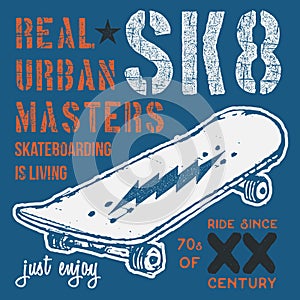 T-shirt typography design, skateboard printing graphics, typographic skateboarding vector illustration, Urban skaters graphic desi