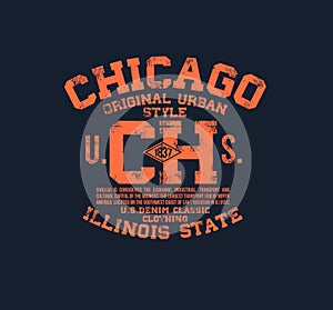 T-shirt typography print Chicago urban American theme