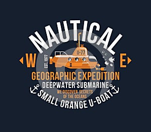 T-shirt typography print nautical yellow submarine theme serigraphy stencil cool design classic vintage template illustrati photo