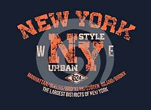 T-shirt typography print New York urban theme serigraphy stencil cool design classic vintage template