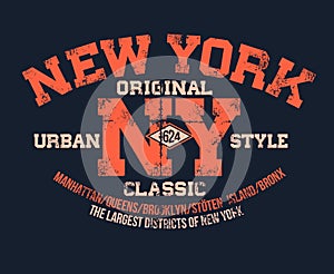 T-shirt typography print New York urban theme serigraphy stencil cool design classic vintage template