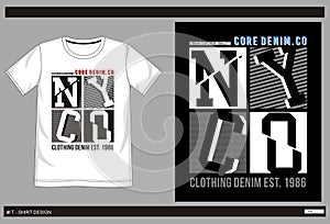 T shirt Varsity core Denim nyco, with print black white