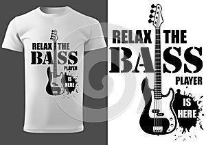 T-shirt with Musical Slogan and Bass Guitar photo