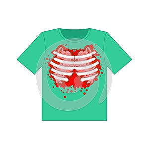 T-shirt zombie body. Ribs and blood. vector illustration photo