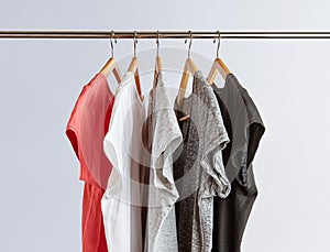 T-Shirts in neutral colors on rack