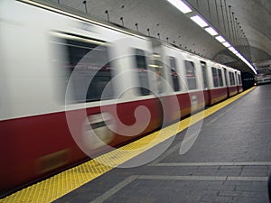T subway train in motion
