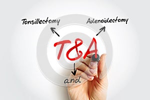 T and A - Tonsillectomy and Adenoidectomy acronym, concept background