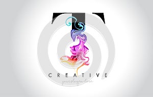 T Vibrant Creative Leter Logo Design with Colorful Smoke Ink Flo