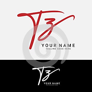 T, Z, TZ Initial letter logo. Alphabet TZ Handwritten Signature logo