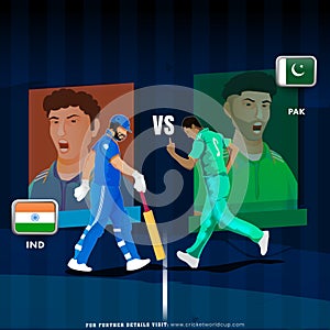 T20 Cricket Match Between India VS Pakistan Players on Blue Stripe Background. Advertising Poster