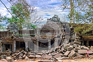 Ta Prohm temple that is deteriorated over time located at Angkor Thom, Siem Reap, Cambodia