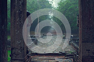 Ta Som temple entrance in the rain. Angkor Wat photo