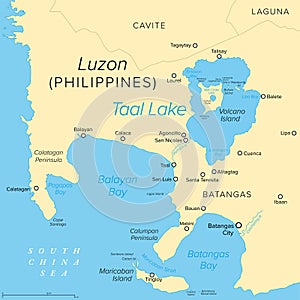 Taal Lake, on the island of Luzon in the Philippines, political map