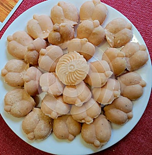 Taalshansh, sandesh from west Bengal on white plate