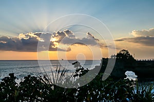 Tabanan - Cliffs on the shore of Tanah Lot Temple, Bali during the sunset