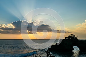 Tabanan - Cliffs on the shore of Tanah Lot Temple, Bali during the sunset