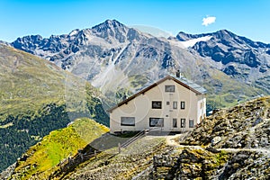 Tabaretta Hut at Ortles Mountain, Sunny Day