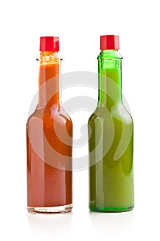 Tabasco hot sauce bottle. Red and green sauce
