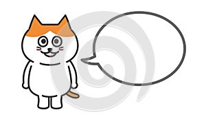 Tabby cartoon cat tweeted something with a speech bubble. Vector illustration.