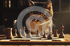 Tabby Cat Observing A Chess Game In Progress