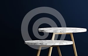 Tabel circle marble and gold edged table legs elegant and modern on dark blue background
