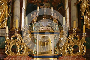 Tabernacle on the altar in church of the Holy Trinity in Krasic, Croatia