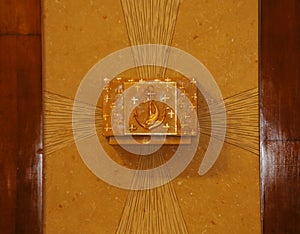 Tabernacle with the consecrated host into a European Church photo